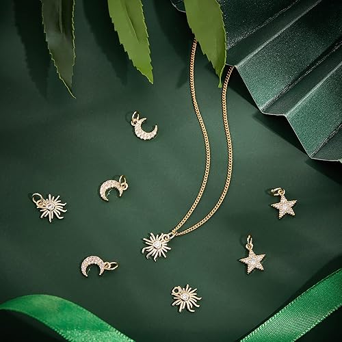 Miniatura 4 de Beebeecraft 12 dijes chapados en oro de 18 quilates de 3 estilos con circonita cúbica con anillo de salto para hacer pulseras, collares, aretes, 12