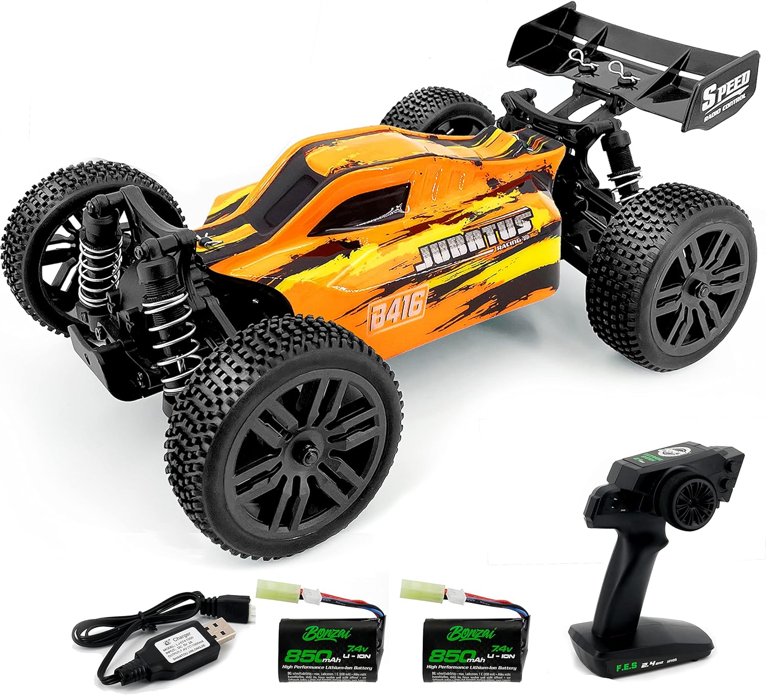 One-Day Sale: Up to 40% Off Bonzai RC Car 1/14 Scale Remote Control Cars 2.4G 4WD Off Road RC Buggy 40Km/h High Speed Racing Cars All Terrain RTR with 2 Rechargeable Batteries for Boys and Adults，Jabutus B416 Orange