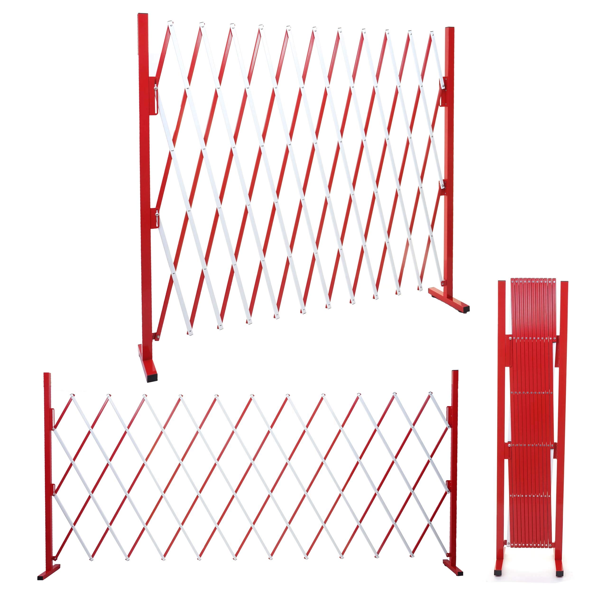 Absperrgitter HWC-B34, Scherengitter Zaun Schutzgitter ausziehbar, Alu rot-weiß - Höhe 153cm, Breite 36-300cm
