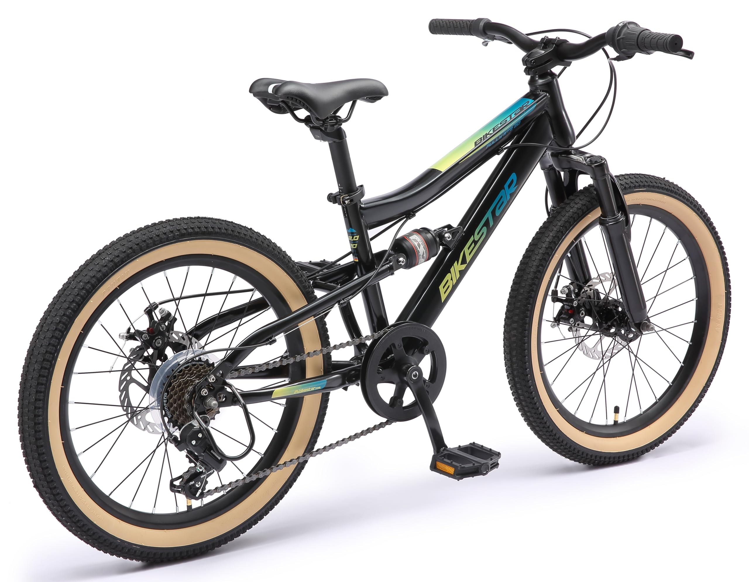 BIKESTAR Kinder Fahrrad Fully Mountainbike 7 Gang Shimano, Scheibenbremse ab 6 Jahre | 20 Zoll Kinderrad MTB | RISIKOFREI TESTEN