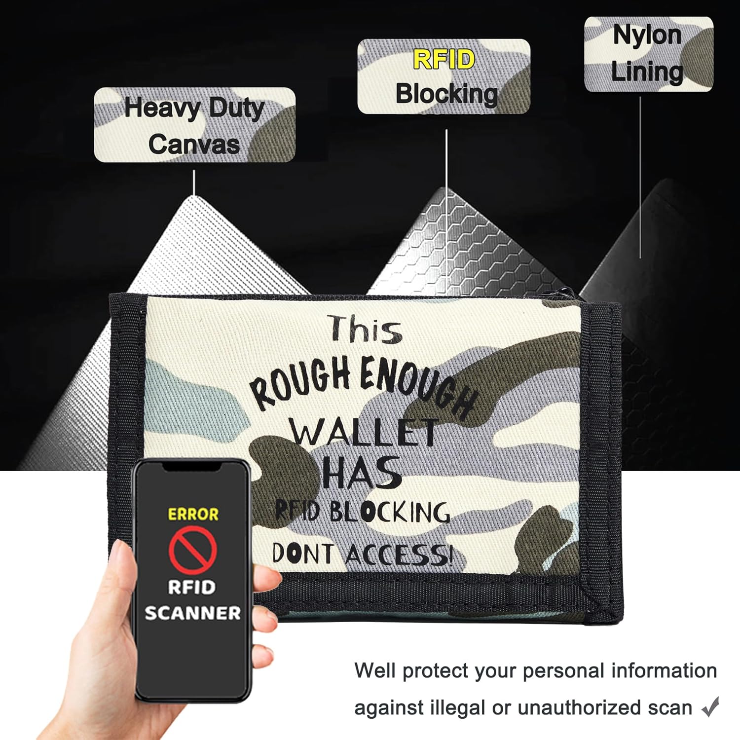 Rough Enough Kids Wallet for Boys Preppy Teens RFID Blocking with Black Lanyard Keychain Light Blue Camo Canvas - Image 3