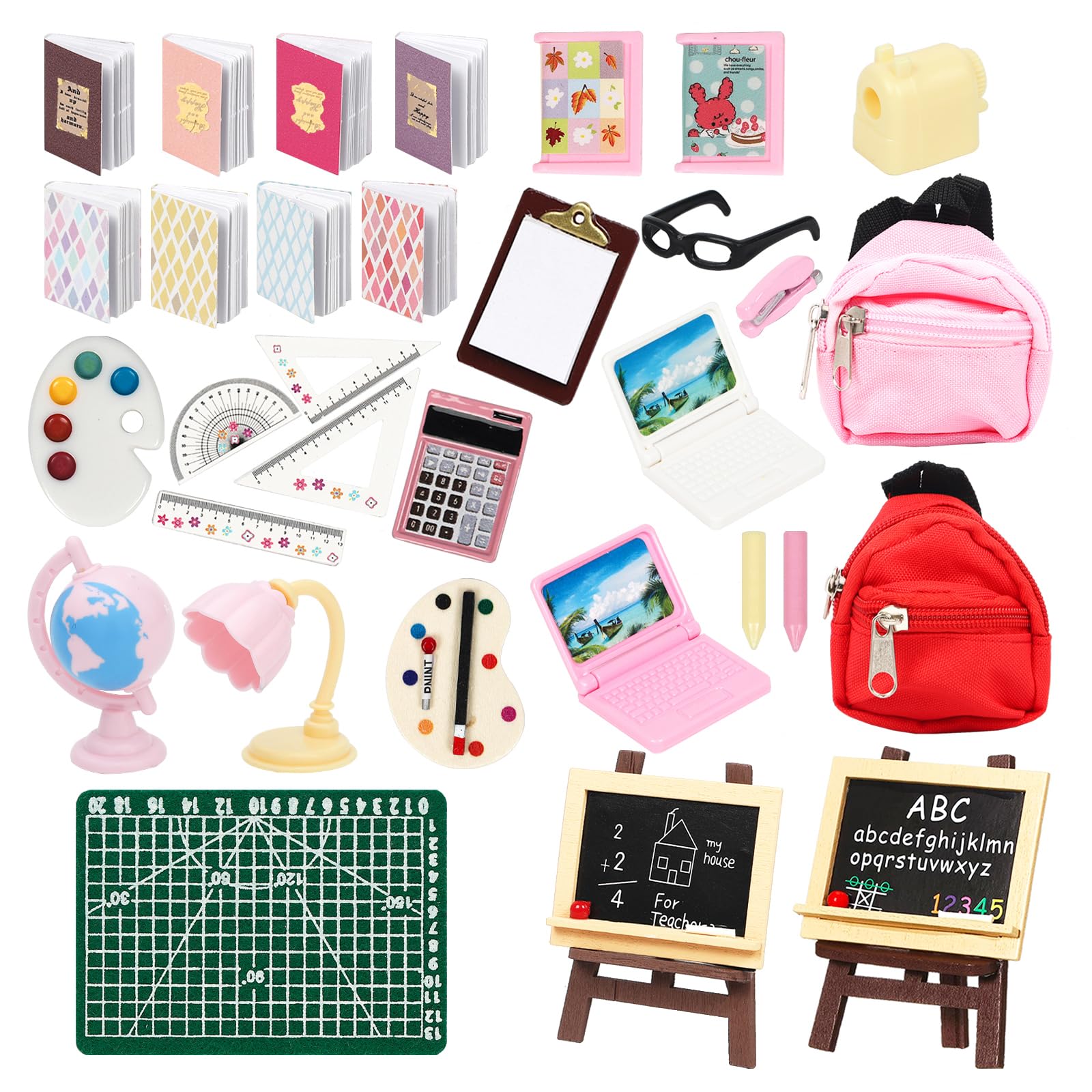 SOTOGO 34 Pieces Doll House School Supplies Mini School Accessories Dollhouse Toy Home Miniature Model DIY Doll Accessories