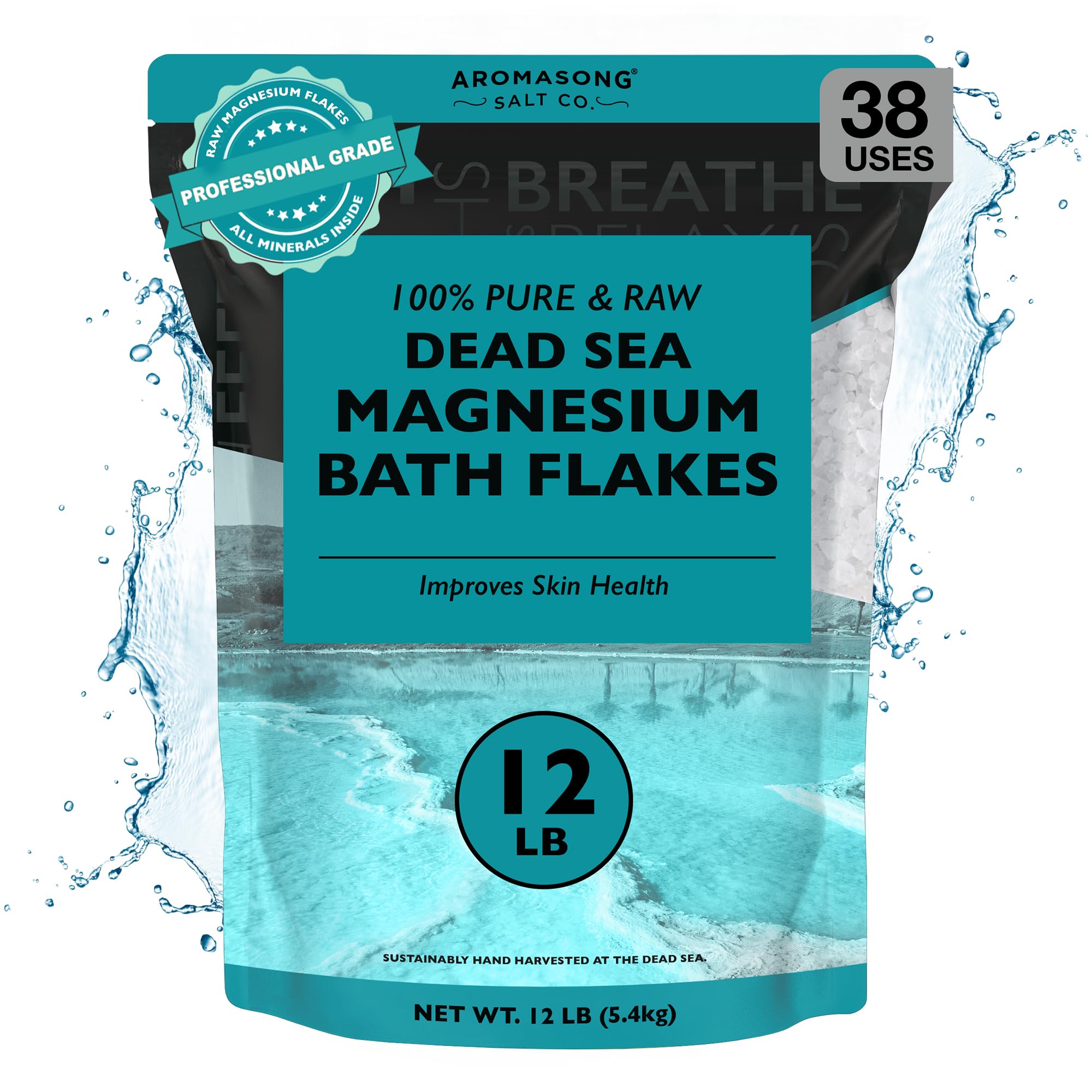 Aromasong Raw Magnesium Flakes from The Dead Sea, 12 LB - Muscle Relaxing Magnesium Chloride Bath Salts Soak for Headaches, Stress & Leg Discomfort