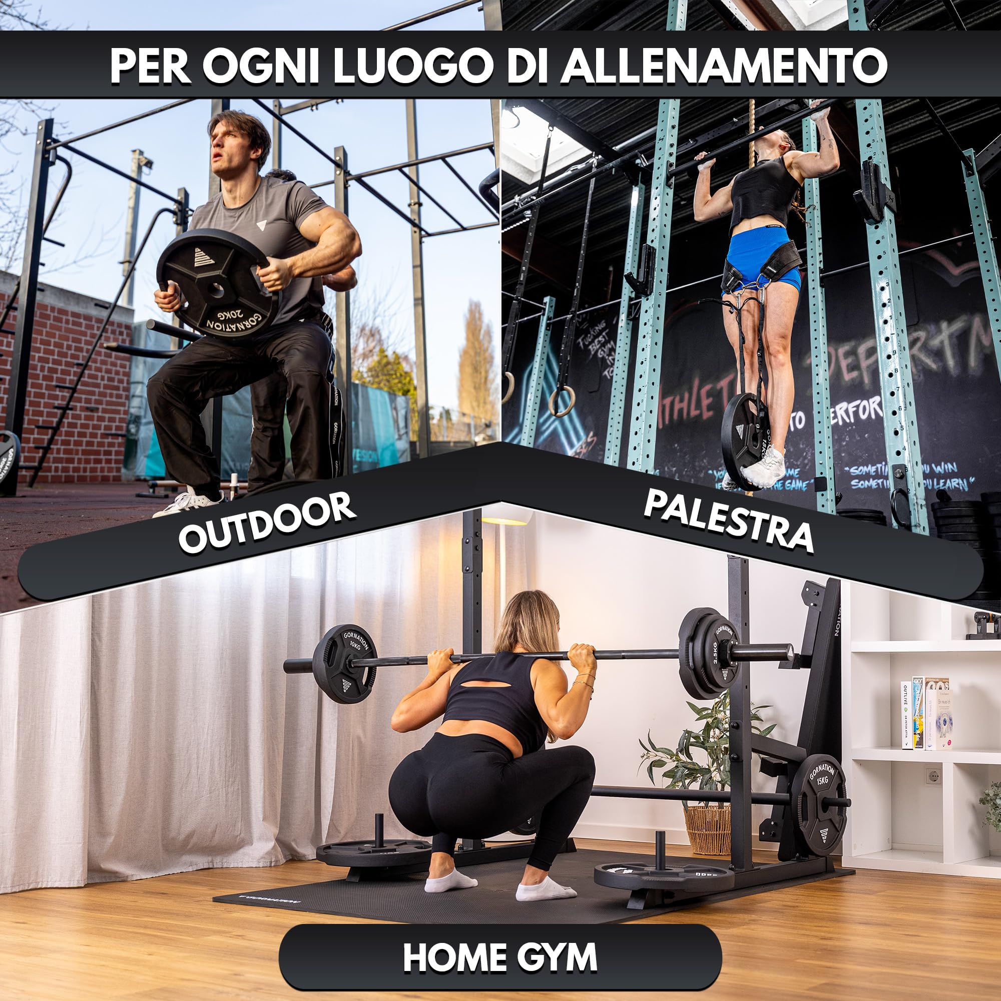 GORNATION Dischi Pesi 50mm in Ghisa, Dischi Olimpici per Bilanciere e Manubri, Weight Plates con Maniglie, Set Pesi per Allenamento Forza, Fitness e Calisthenics