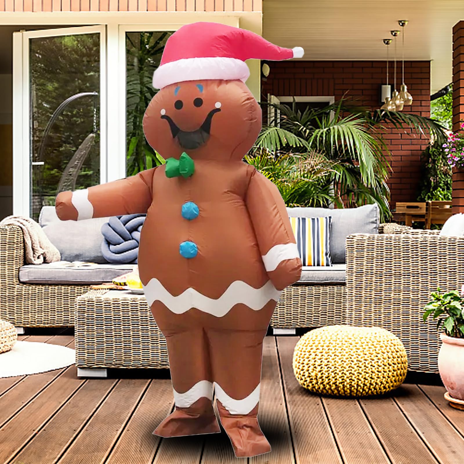 Aufblasbarer Weihnachts Kostüm, Lebkuchenmann Aufblasbares Kostüm für Erwachsene Aufblasbare für Halloween Party Geburtstag Weihnachten Cosplay Einfaches An und Ausziehen Batterie oder USB Angetrieben