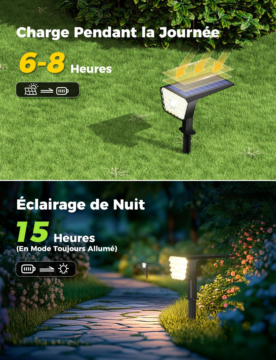 Lampe Solaire Exterieur Detecteur de Mouvement, 6 Pièces, IP67 | 4 Modes, 39 LED 3000K, Montage Mur ou Sol, Allumage Automatique au Crépuscule, Jardin Terrasse Garage, Blanc Chaud
