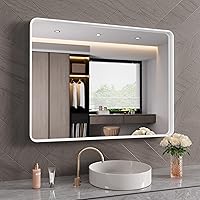 Vista 52 de Espejo de baño negro de 20x30 pulgadas con marco de metal negro, espejo de tocador rectangular redondeado con acabado mate para pared, con vidrio