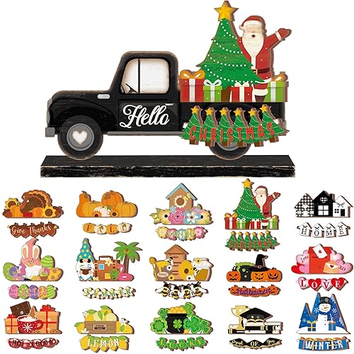 34 Pcs Small Interchangeable Christmas Truck Decor Holiday Seasonal Sign