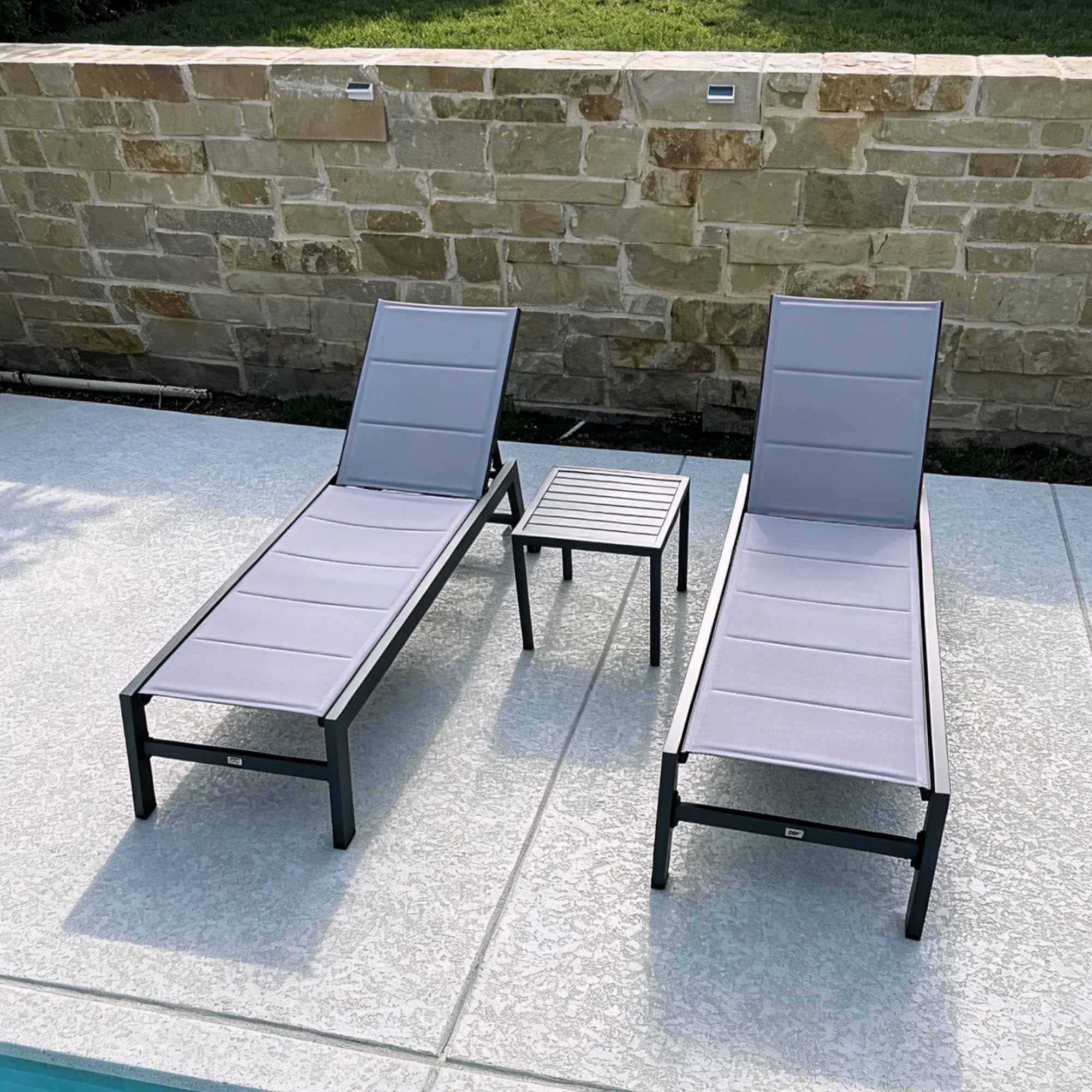 PURPLE LEAF Patio Chaise Lounge 4 Pieces with Wheels, Aluminum, Light Grey
