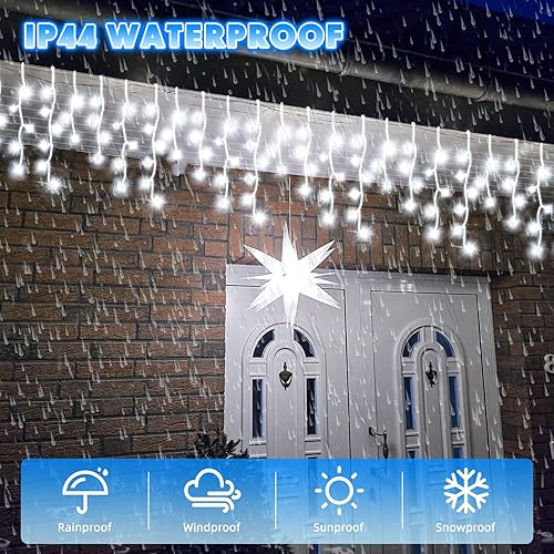 Miniatura 7 de Luces LED de carámbano de 164 pies para exteriores, cadena de carámbanos de Navidad, 8 modos de iluminación, temporizador con control remoto,