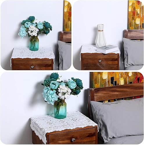 Miniatura 4 de WILLBOND 2 manteles de ganchillo de algodón vintage hechos a mano con encaje de ganchillo, manteles rectangulares de encaje, manteles florales,