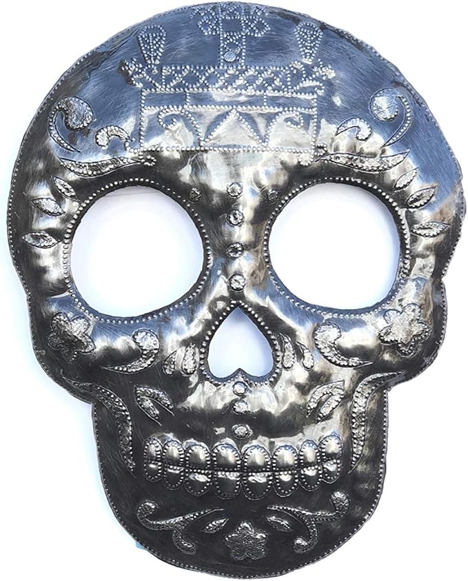 It's Cactus Veve Baron Samedi Skull Metal Wall Hanging Sculpture, Sugar Skull Skeleton Artwork, Handmade in Haiti, Recycled Metal 7.6 X 9.75 Inches, Halloween Decorations