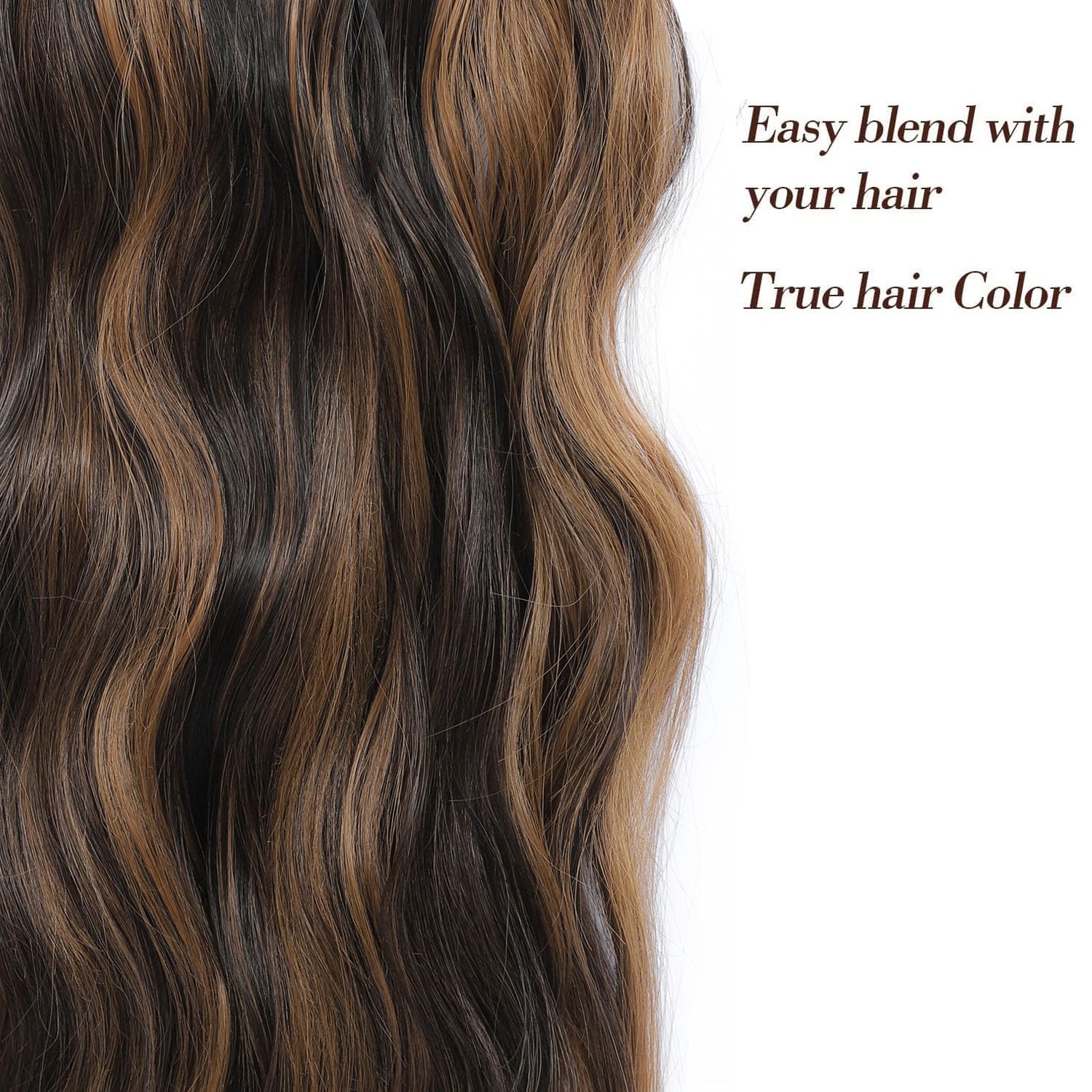 Hair Extensions Clip in 4PCS Dark Brown Mix Highlights 20Inch Hair Extension Long Wavy Full Head Clip in Hair Extension Synthetic Fiber Hair Pieces for Women - Image 4