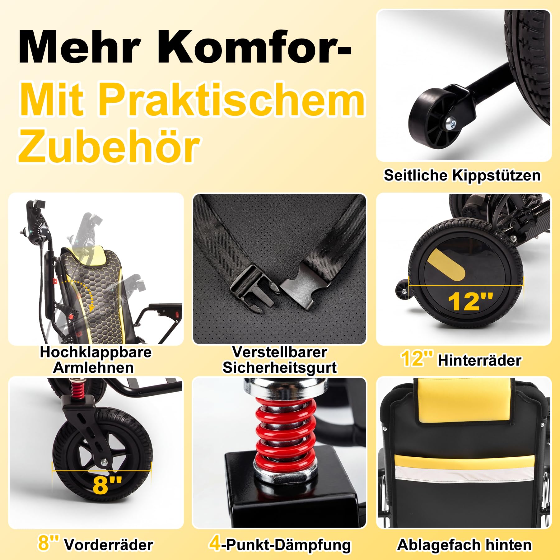 Elektrischer Rollstuhl Faltbar und Leicht, 28 km Reichweite | Intelligente Bremse, Ergonomisch, Kompakt, Flugtauglich