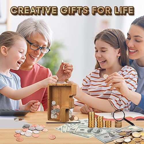 Miniatura 13 de Alcancía para niños y niñas, hucha grande de 26 letras del alfabeto inglés, madera personalizada, caja de ahorro de dinero con nombre personalizado