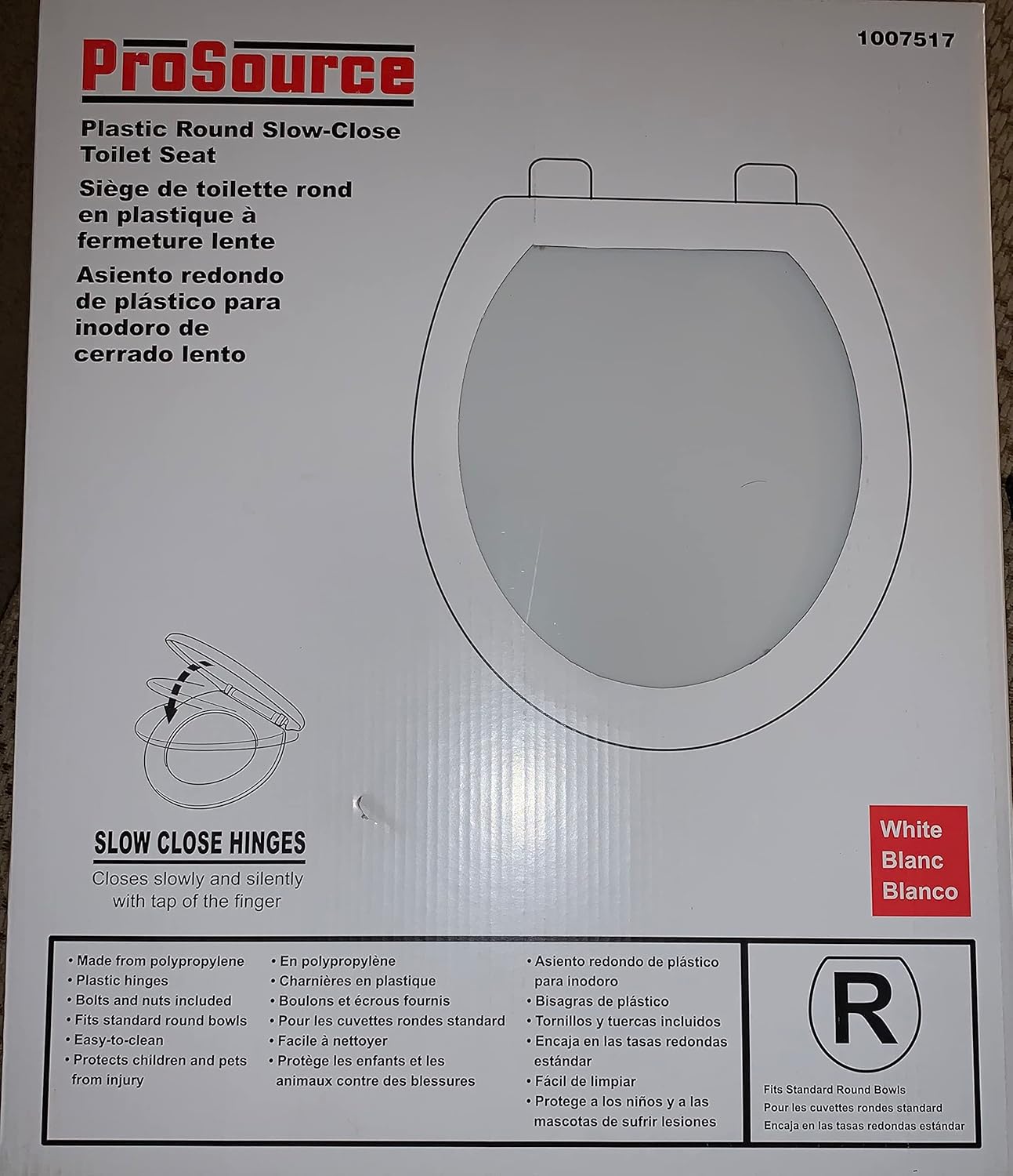 ProSource Q-328-WH Toilet Seat, For Use With Round Bowls, Polypropylene