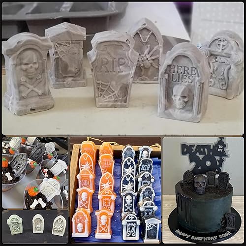 Miniatura 4 de Sidosir 2 moldes de silicona para gomitas de chocolate con lápida de Halloween, molde de Halloween para postre de mousse, moldes de silicona