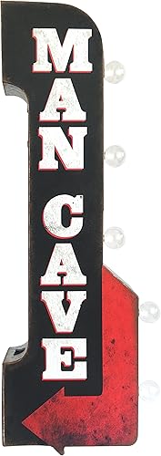 Miniatura 3 de Letrero publicitario vintage de reproducción de cueva de hombre, luces LED alimentadas por pilas, metal de doble cara montado en la pared, 30 x 11 x