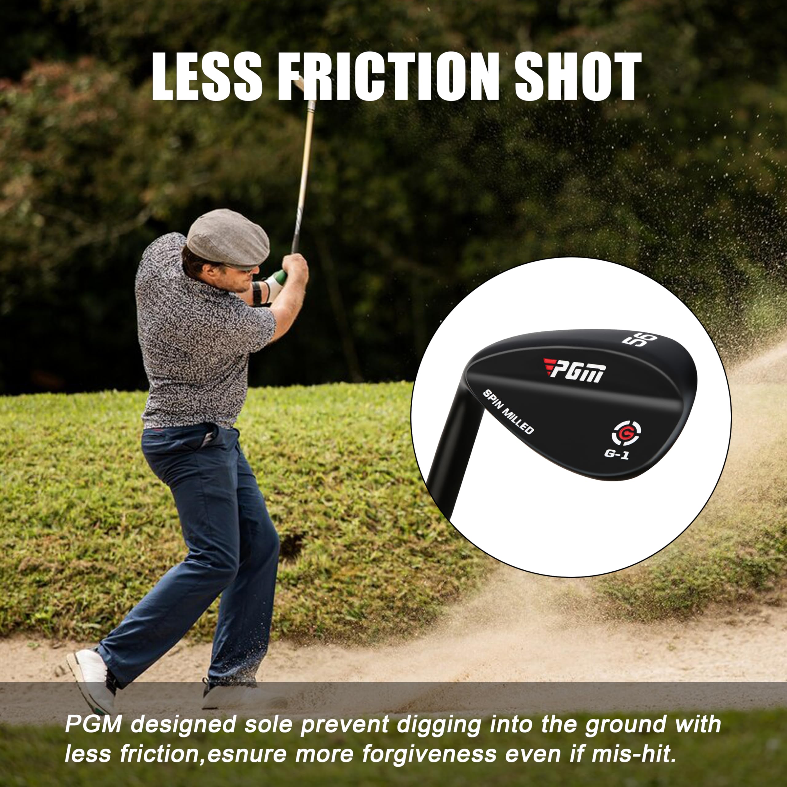 PGM Juego de cuñas de golf para hombre y mujer, cuña de 56 grados, cuña de arena, cuña de lob cuña, mano izquierda, superficie fresada para más giro, fácil de escapar del búnker