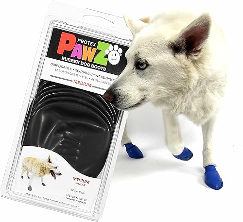 PawZ Dog Boots Rubber Dog Booties Waterproof Snow Boots for Dogs Paw Protection for Dogs 12 Dog Shoes per Pack Black