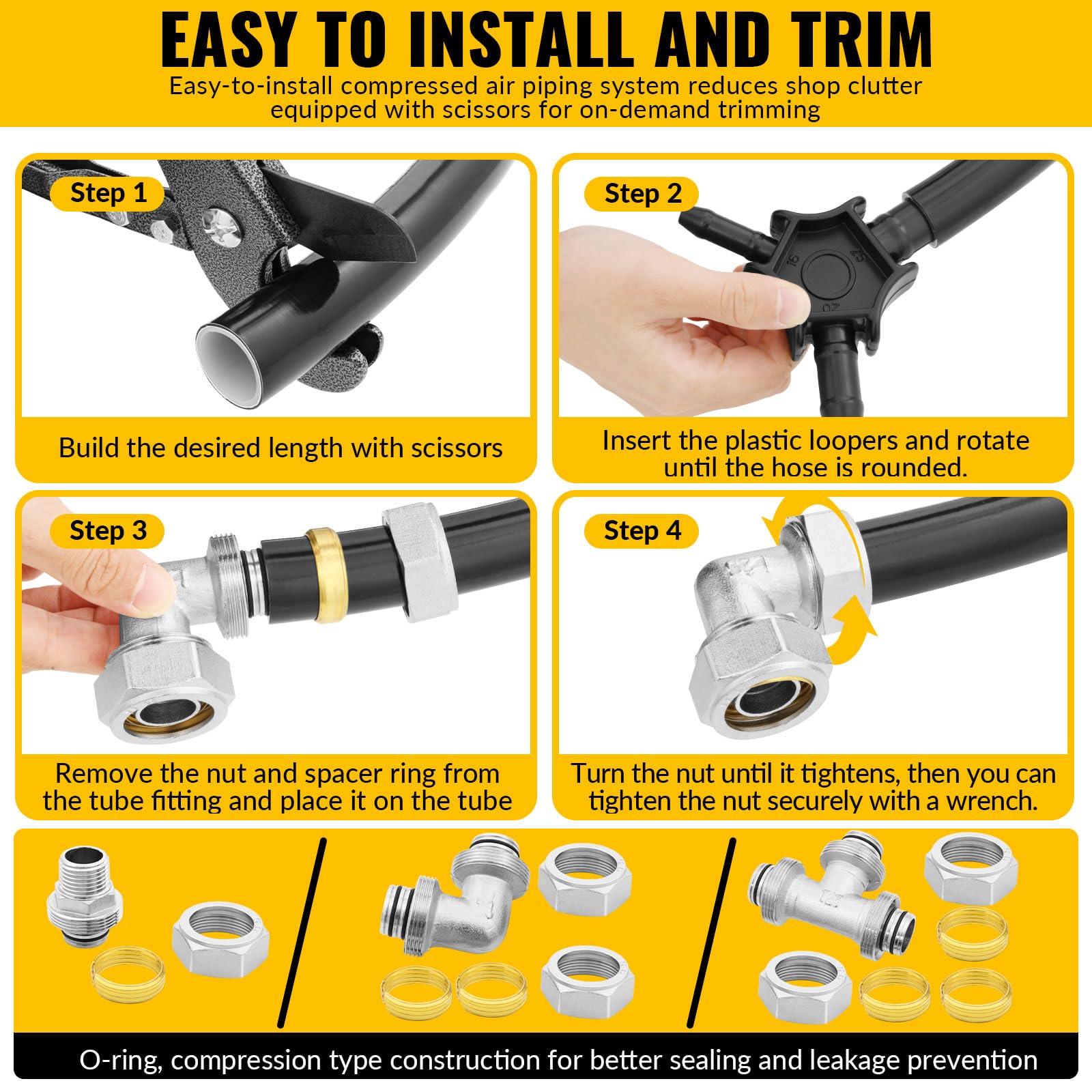 Shop - Kit de línea de aire, sistema de tuberías de aire comprimido negro de 3/4 pulgadas x 100 pies, tubos de polietileno de alta densidad y bloques de salida de aluminio, kit de tubos de línea de
