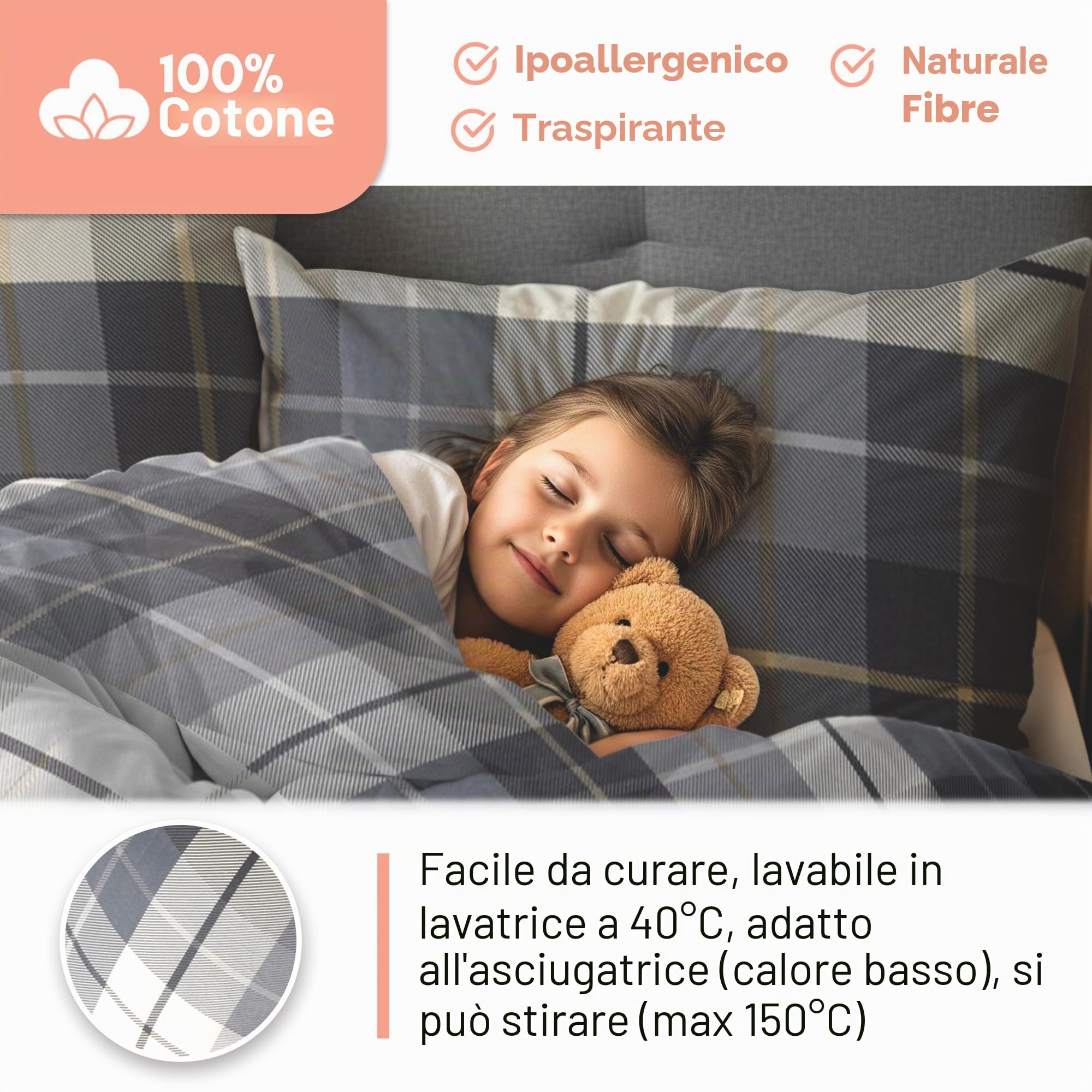Rapport Lomond a Quadri Set Copripiumino in 100% Cotone Spazzolato, Terracotta, King
