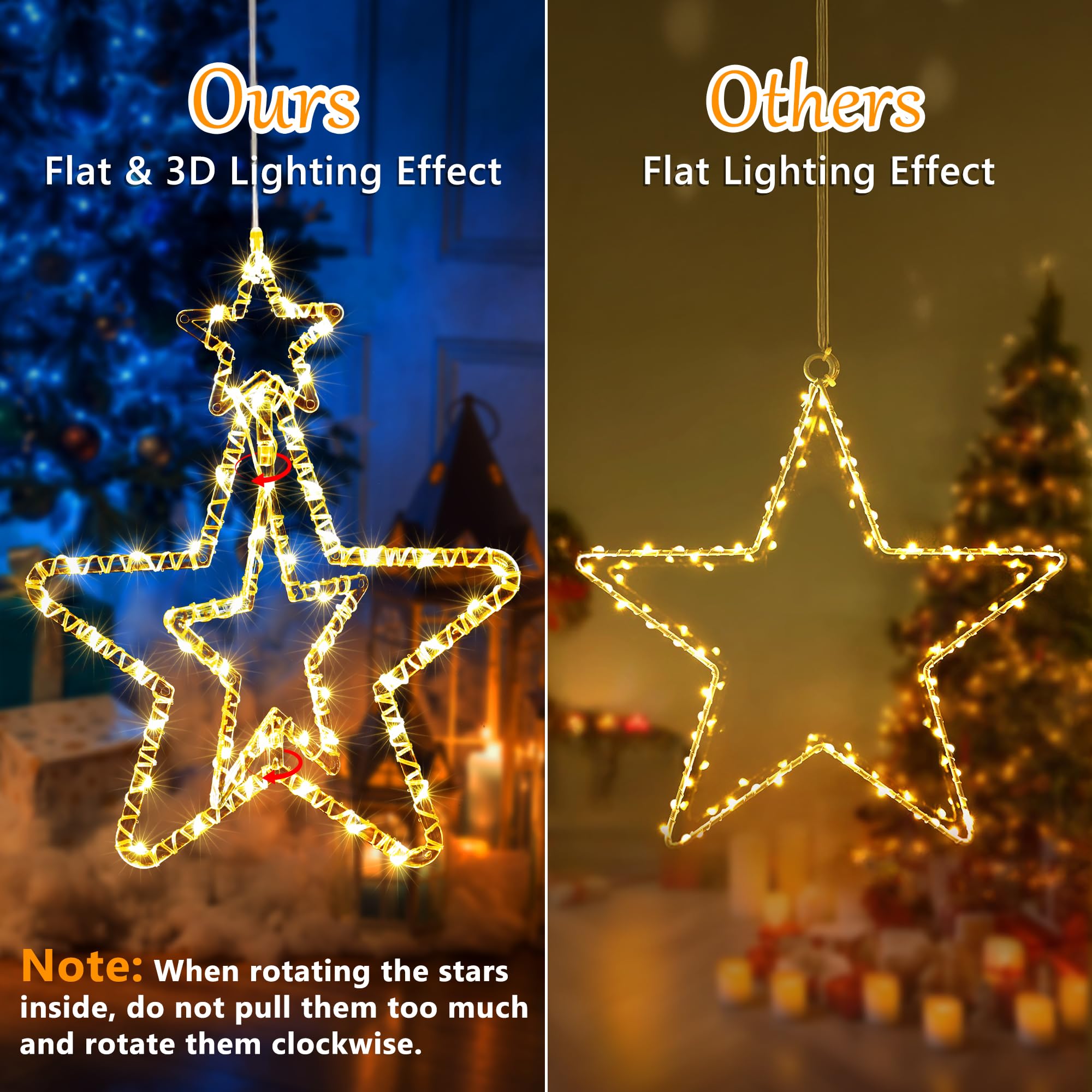 BrizLabs Luces Navideñas de Estrella LED, 4 Piezas Luces de Hadas de Estrellas de Ventana Interior Giratorio Luz de Navidad Batería Decoración para Halloween Exterior Balcón Fiesta, Blanco Cálido