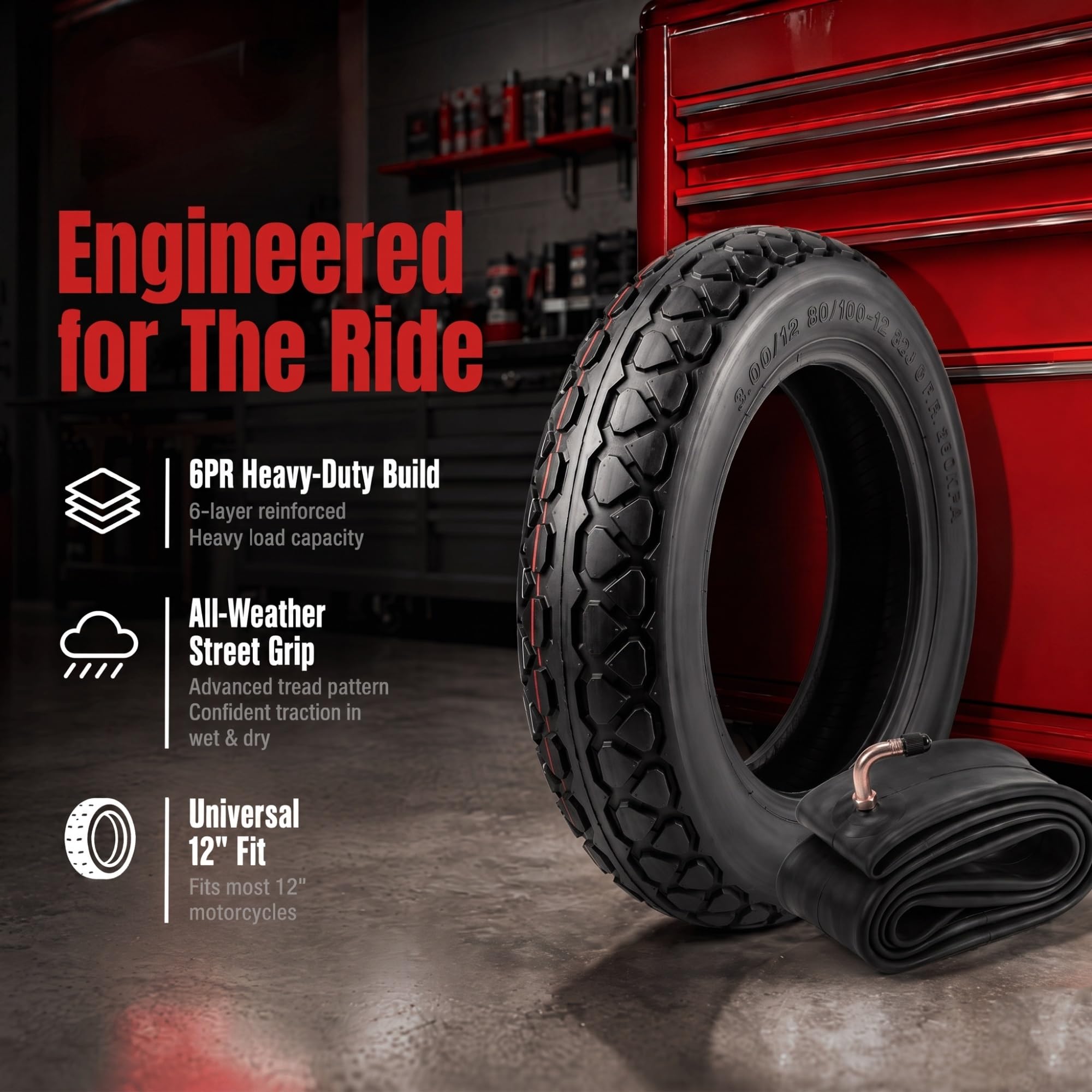 3.00-12 Pneumatico e Camera d'Aria Set di Ricambio, Copertone Stradale Rinforzato 6PR Heavy Duty per Dirt Pit Bike