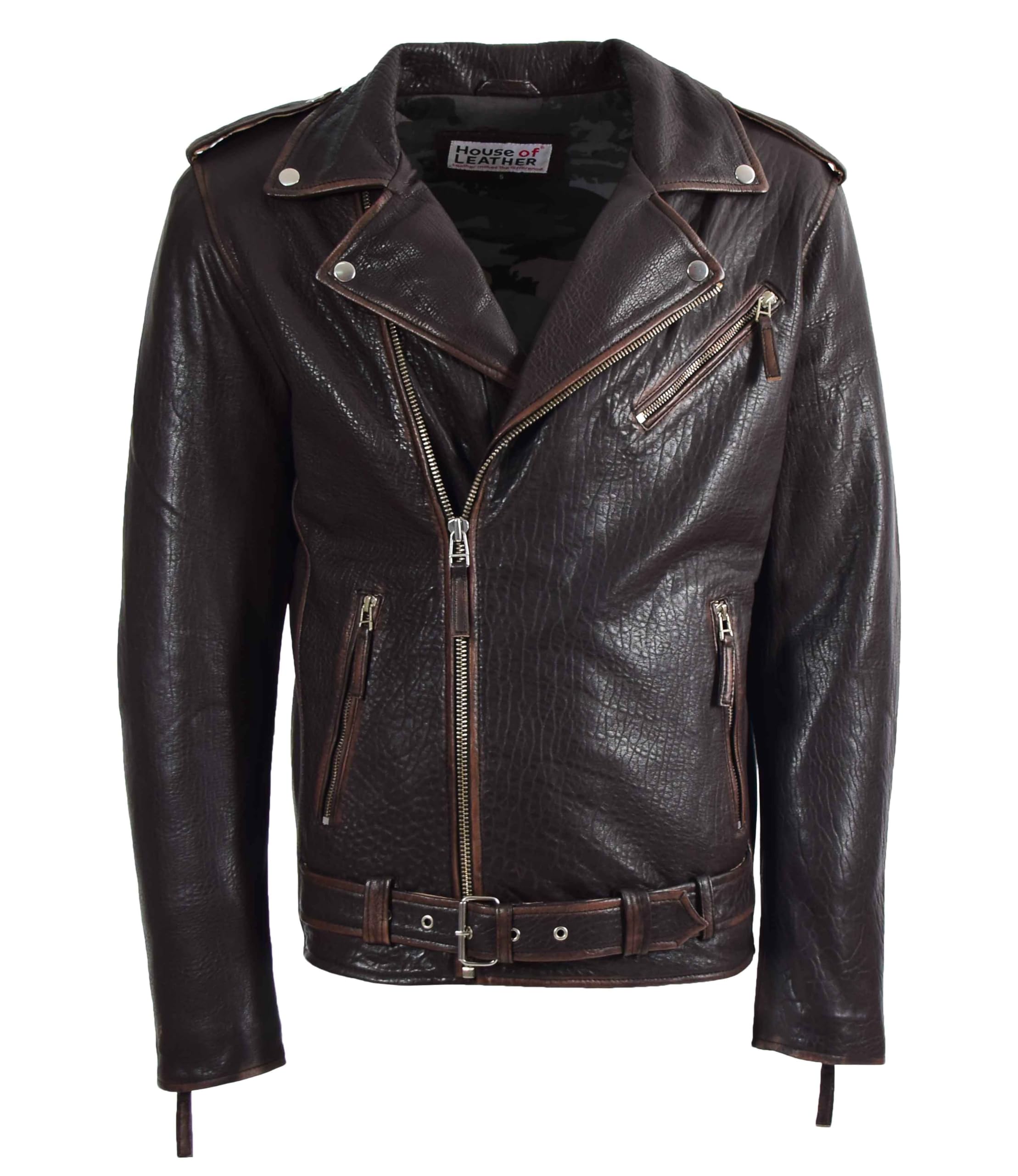 Mens Real New Zealand Leather Biker Style Jacket Zip Brando NELSON (UK, Alpha, S, Regular, Regular)