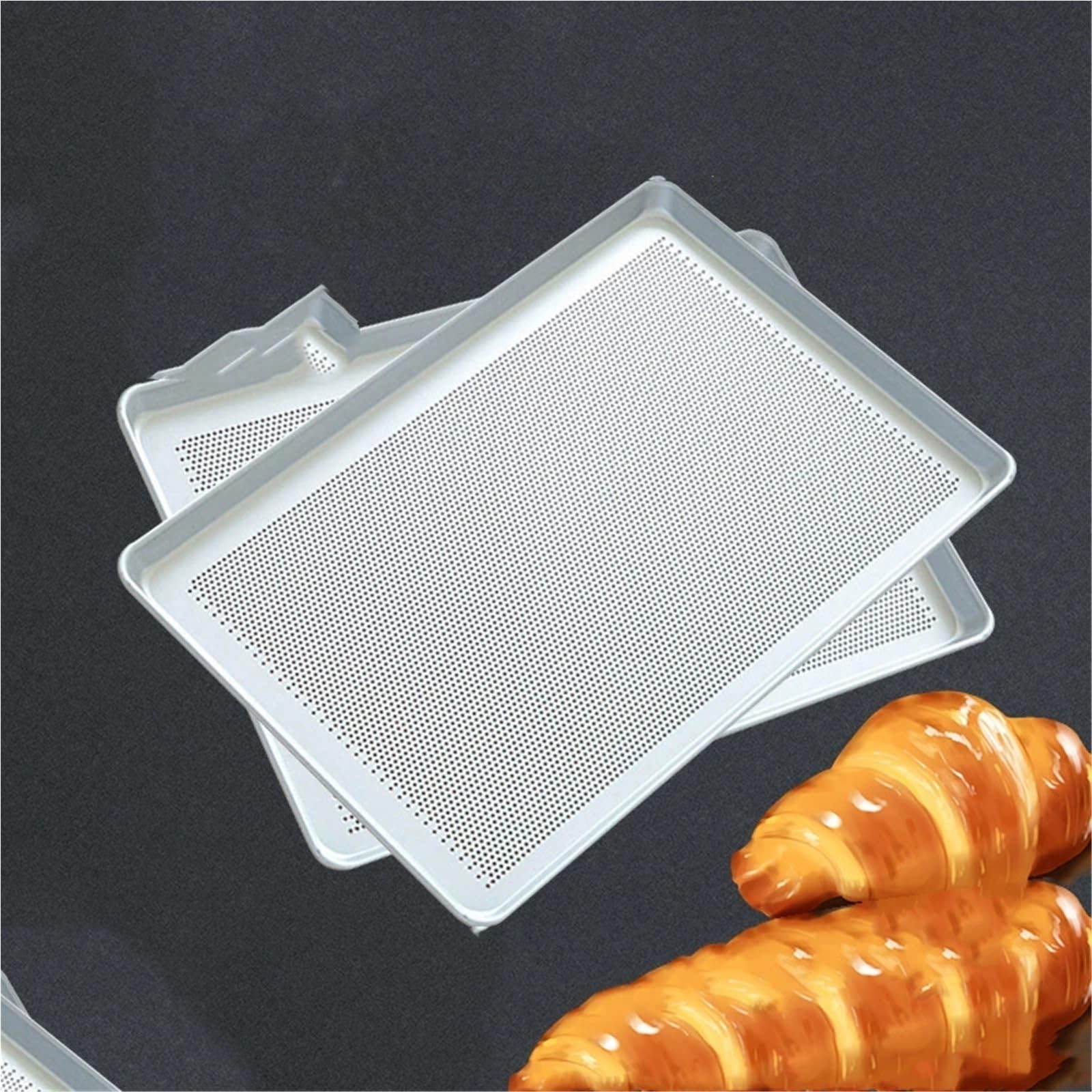 Bandeja for hornear antiadherente de aluminio perforada | Tamaño de 60 × 40 cm, fácil de limpiar for hornear y asar alimentos.(Black)