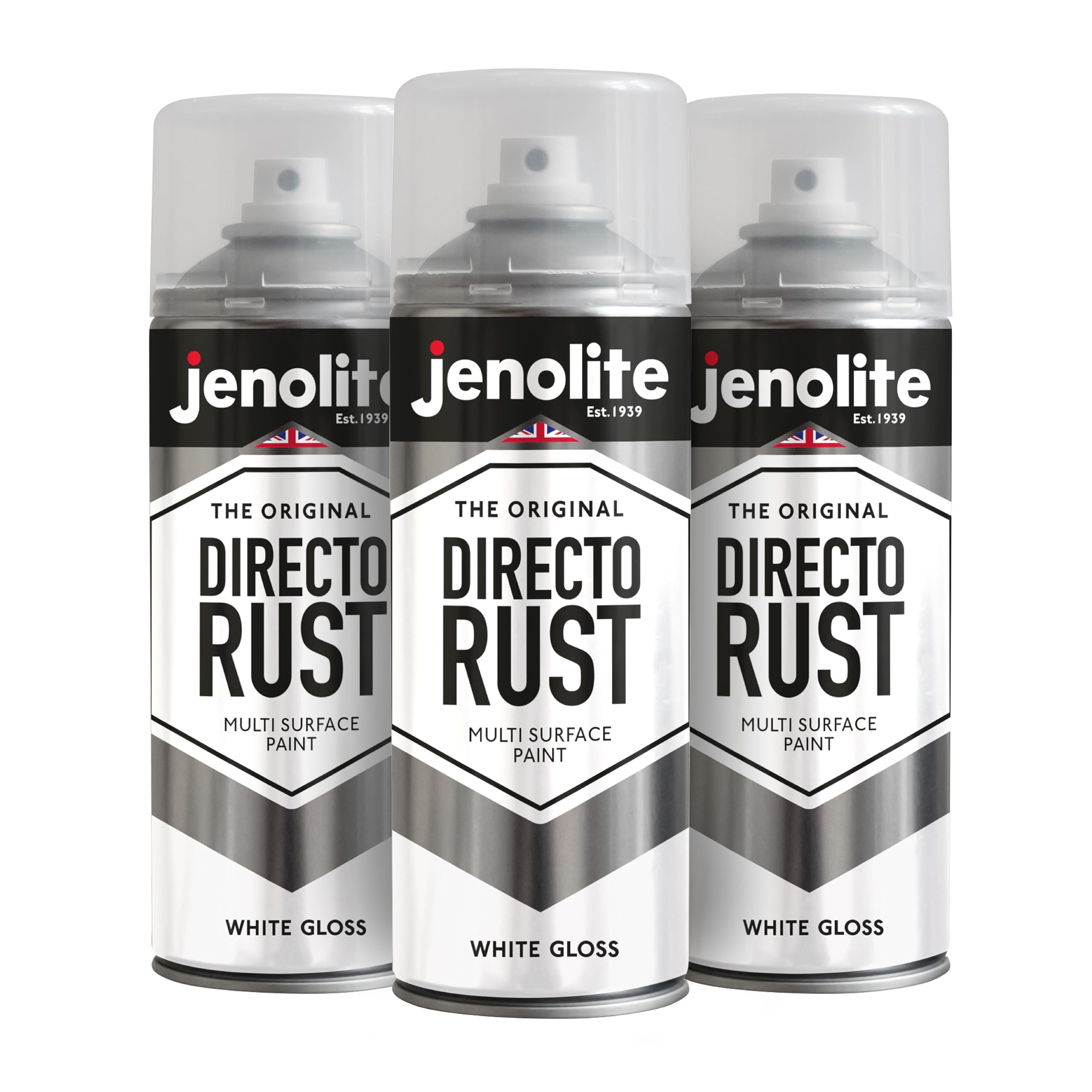Jenolite White Directorust Gloss Spray Paint | | 3 X 400Ml | Direct To Rust Spray Paint For Metal | Multi Surface Gloss Aerosol For Wood, Metal, Plastic, Ceramic | Ral 9016