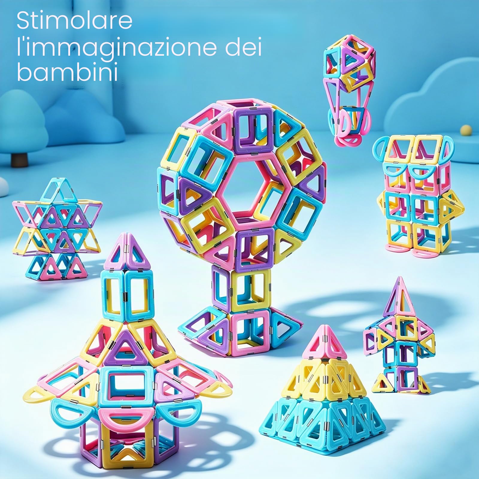 Magblock Magnetico Costruzione Costruzione Giocattoli 52 Pezzi Blocchi Magnetici Gioco Set Per Ragazzi e Ragazze Creatività Apprendimento STEM Giocattoli Magneti Piastrelle Regali per Bambini