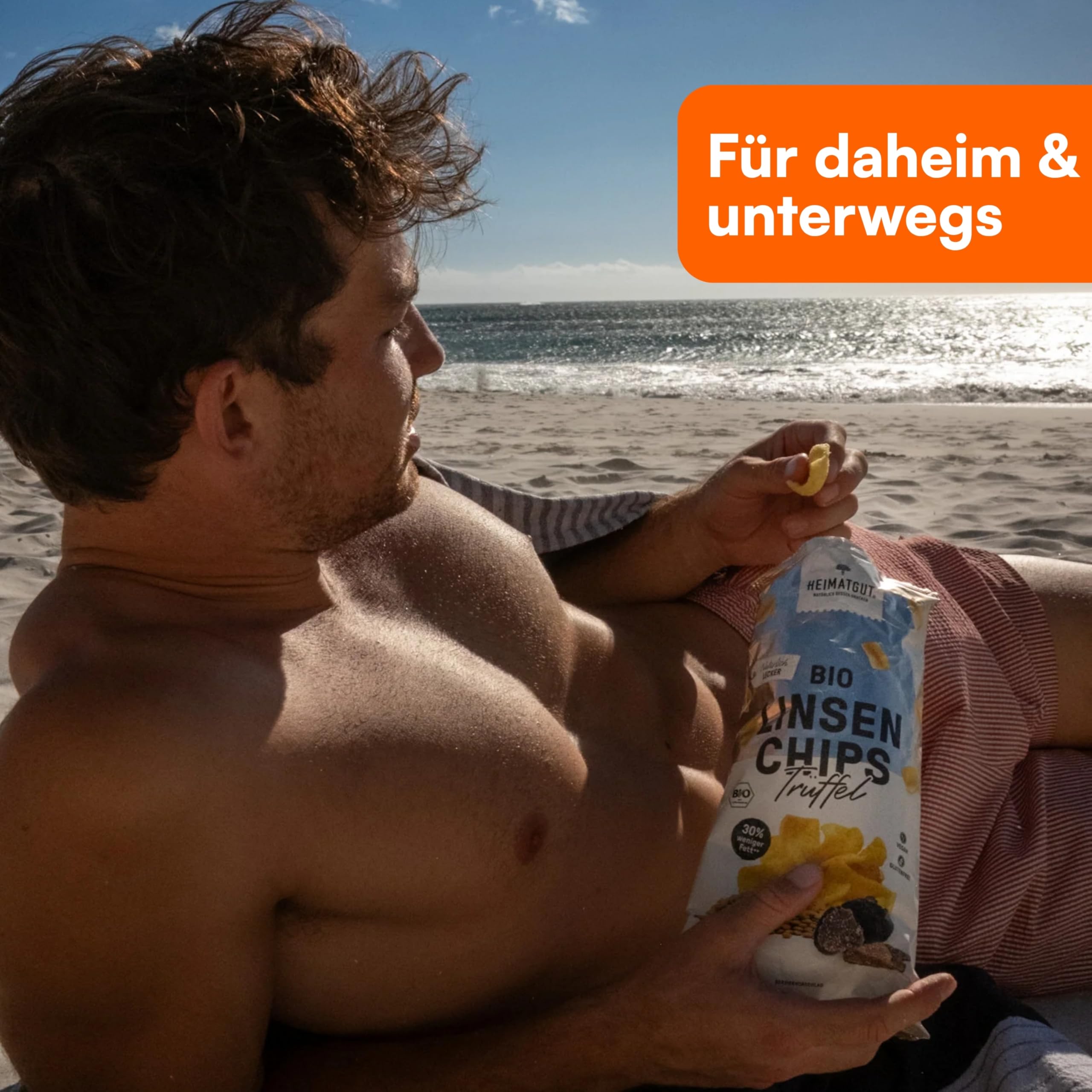 HEIMATGUT® Bio Vegane Linsen Chips Trüffel-Style | Ofengebackene Chips aus roten Linsen | Trüffel-Aroma | 30% weniger Fett | Proteinreich & glutenfrei | Ohne Zucker, Aromen & Zusatzstoffe | 12 × 75 g