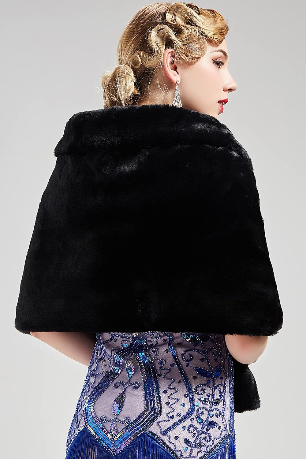 BABEYOND Womens Faux Fur Collar Shawl Faux Fur Scarf Wrap Evening Cape for Winter Coat - Image 3