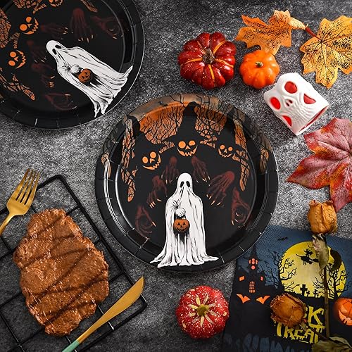 Miniatura 5 de 30 platos de papel de Halloween, platos de fiesta de Halloween, platos de papel fantasma de Halloween, platos de postre de Halloween, platos