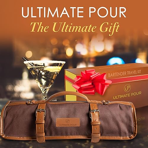 Miniatura 2 de Kit profesional de barman bolsa de viaje con juego de coctelera  Juego de barra de mixología portátil con coctelera Boston de 1828 oz  Herramientas