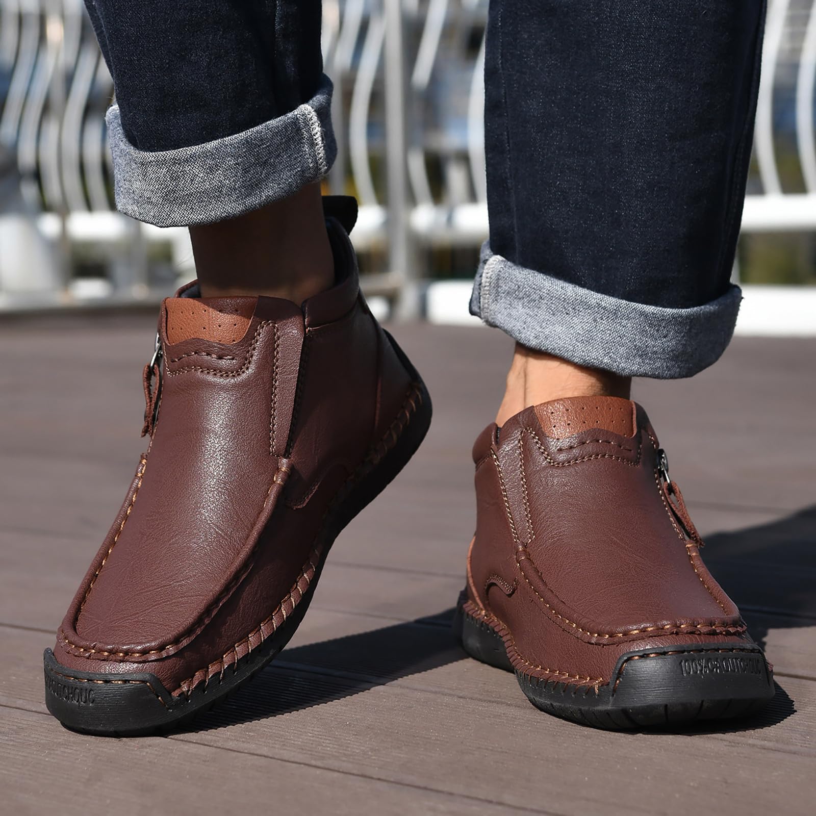 Mocasines de cuero para hombre, zapatos de verano para caminar, ligeros, cómodos, transpirables, informales, para exteriores, zapatos de vestir con suela suave