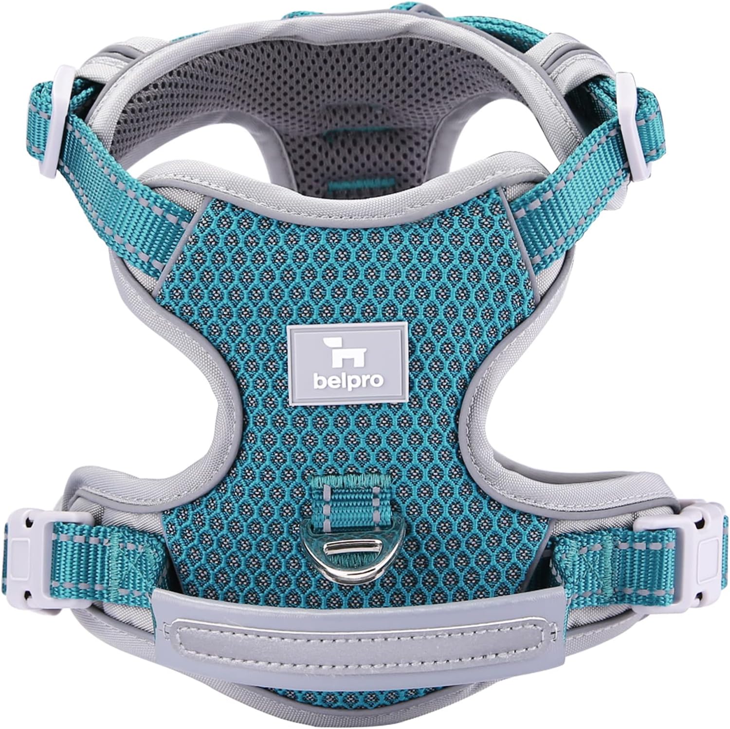 BELPRO Arnés para Perros pequeños sin Tirar, Chaleco Reflectante de Cuerpo Completo para Mascotas con Mango Acolchado de Cuero Suave, Delantero y Trasero, 2 Anillos en D de Metal Resistente, Azul, S