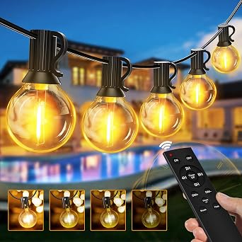 Ollny Festoon Lights Outdoor 10m String Lights,15+1 G40 Shatterproof Bulbs | Mains Powered Waterproof Fairy Lights with RF Remote/Timer/3 Modes/4 Brightness for Outside Wedding Party Patio Decorations