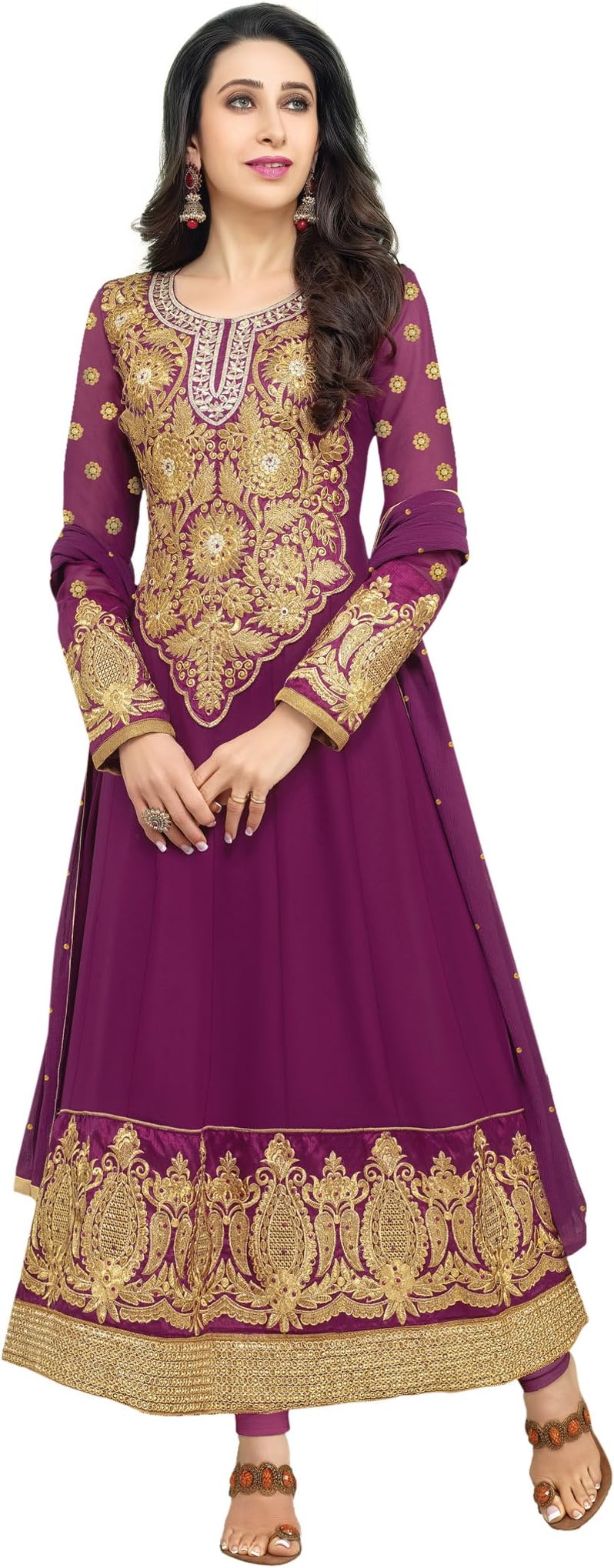 Fabdeal Bollywood Designer Georgette Purple Embroidered Salwar Suit