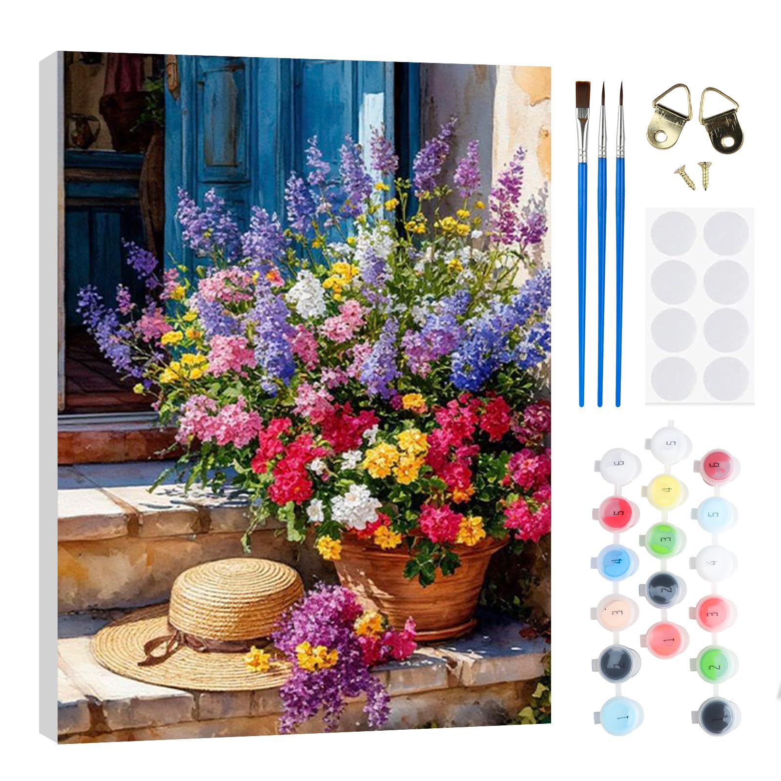 RICUVED Flower Paint by Numbers Kits for Adults Kids,Flower Painting Kits for Beginners On Clear Symbols Canvas with Wooden Framed, Easy DIY Acrylic Pigment Drawing Paintwork 20x30cm