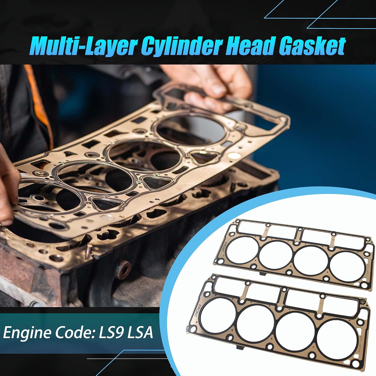 AUCERAMIC 12622033 MLS Cylinder Head Gasket fit 2012-2015 for Chevrolet Camaro fit 2009-2013 for Chevrolet Corvette fit 2009-2015 for Cadillac CTS 6.2L V8 Supercharged,Engine Code: LS9 LSA (2PCS)
