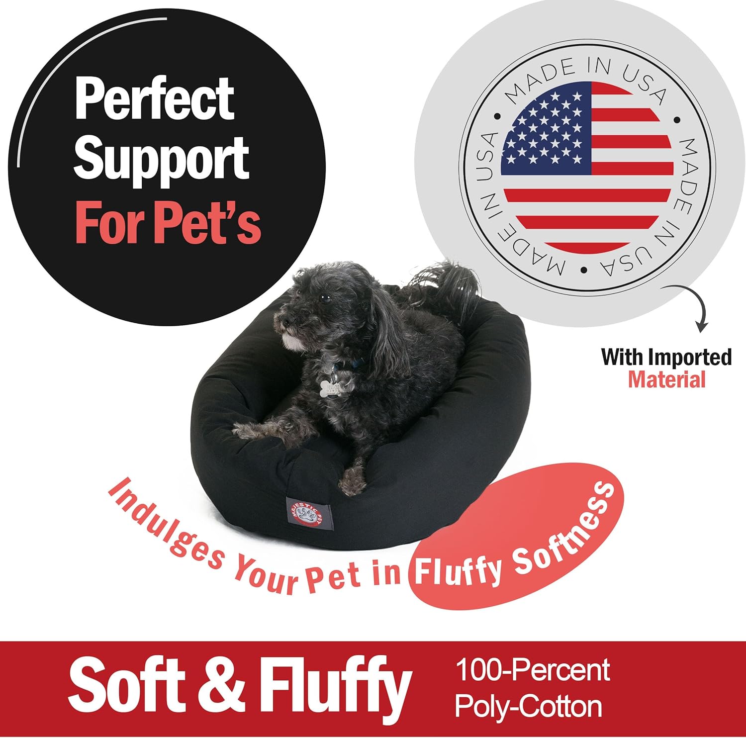 Majestic Pet 24 Inch Bagel Calming Dog Bed Washable – Cozy Soft Round Dog Bed with Spine Support for Dogs to Rest their Head - Fluffy Donut Puppy Mat 24x19x7 (Inch) Small – Black