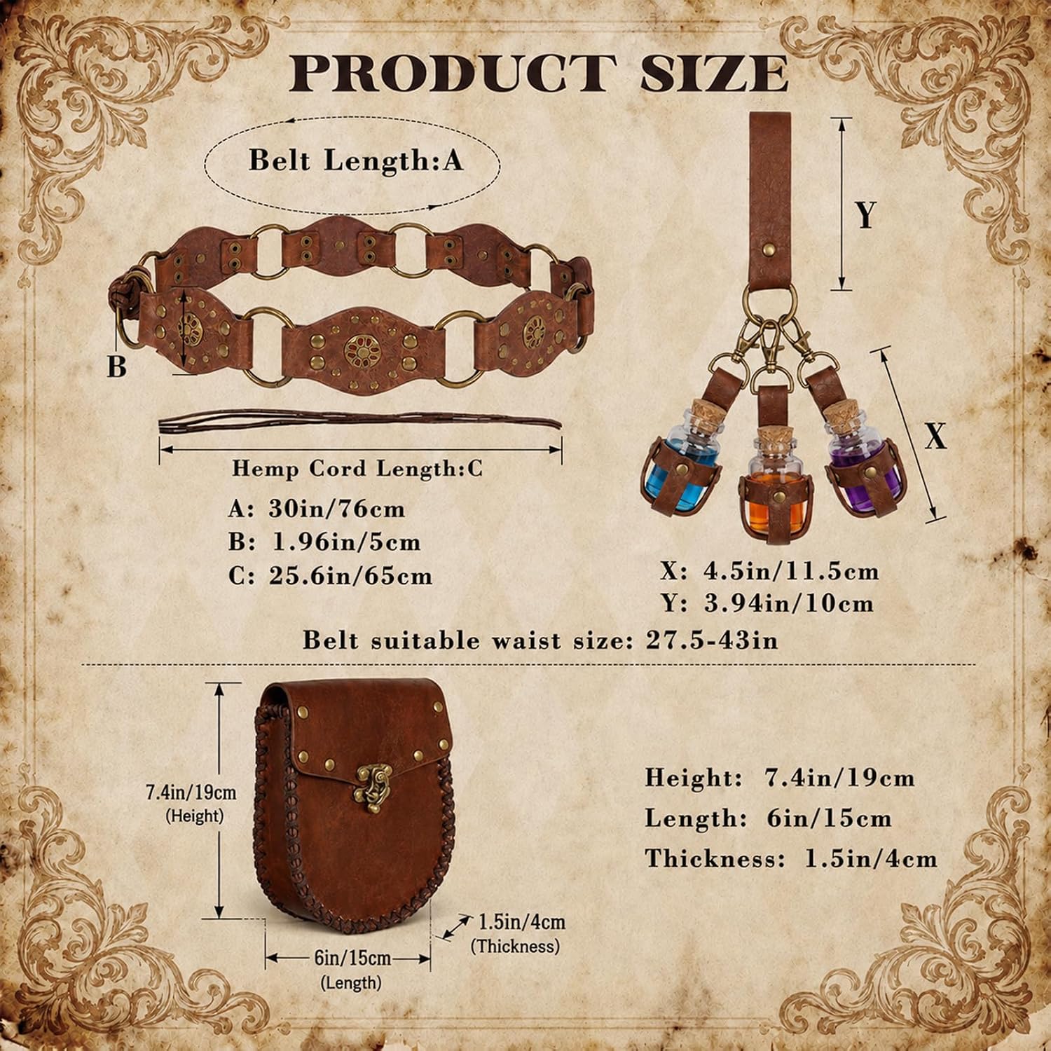 Renaissance Belt Women-Medieval Belt Set with Potion Bottle for Cosplay image 5