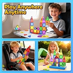 Magnetic Tiles for Toddlers Magnetic Blocks Portable STEM Building Kids Toys Ages 3-8, Preschool Outdoor Toy Classroom Must Haves Travel Gifts Magnet Block Toys for 3 4 5 6 7 8 Year Old Boys and Girls
