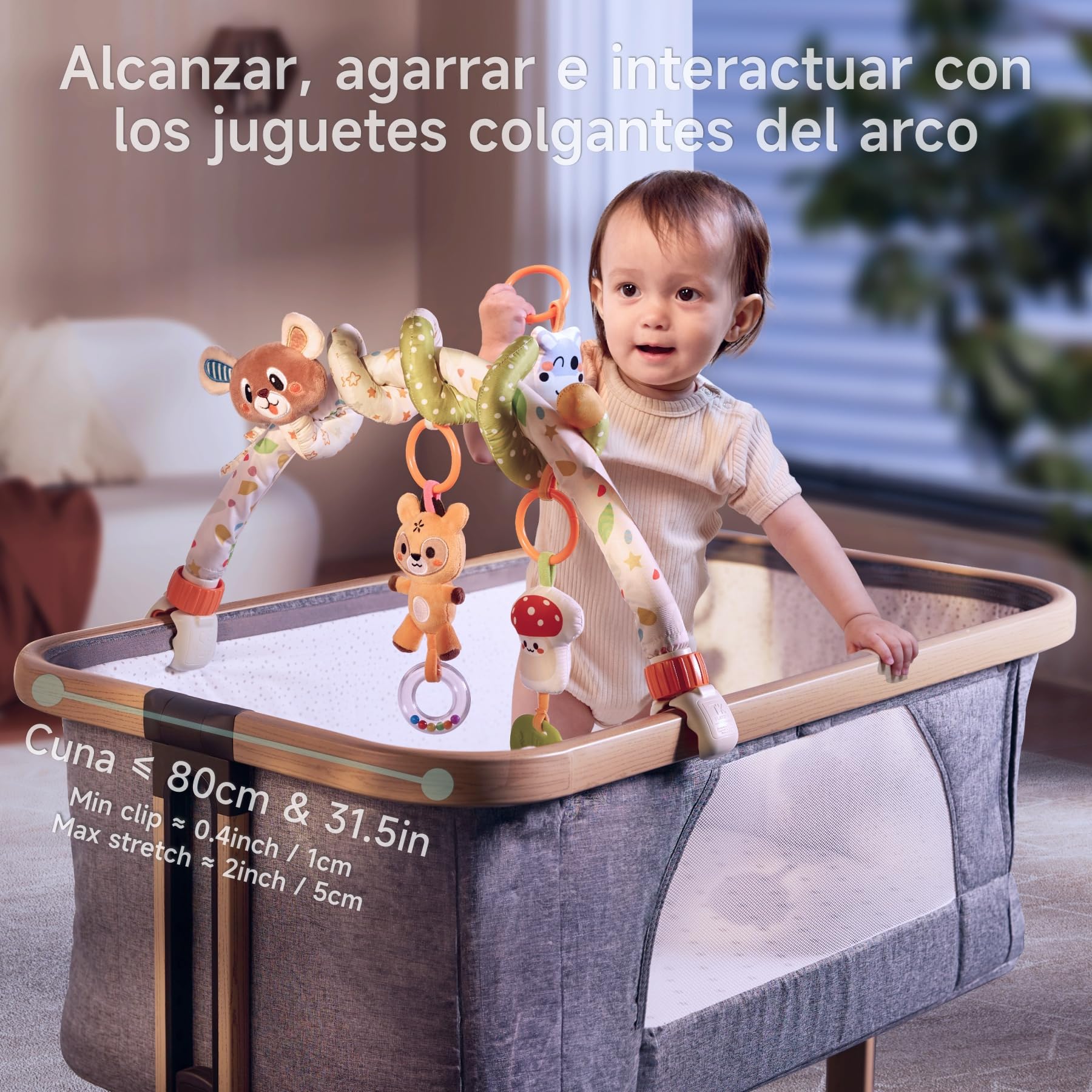 TUMAMA Arco de Juego con Espiral Actividades Juguetes 0 3 6 9 12 Meses Bebé Juguete Asiento Cuna Clip Jugar Arco en Movimiento con Sensorial Sonajero Juguete Niños y Niñas Regalo
