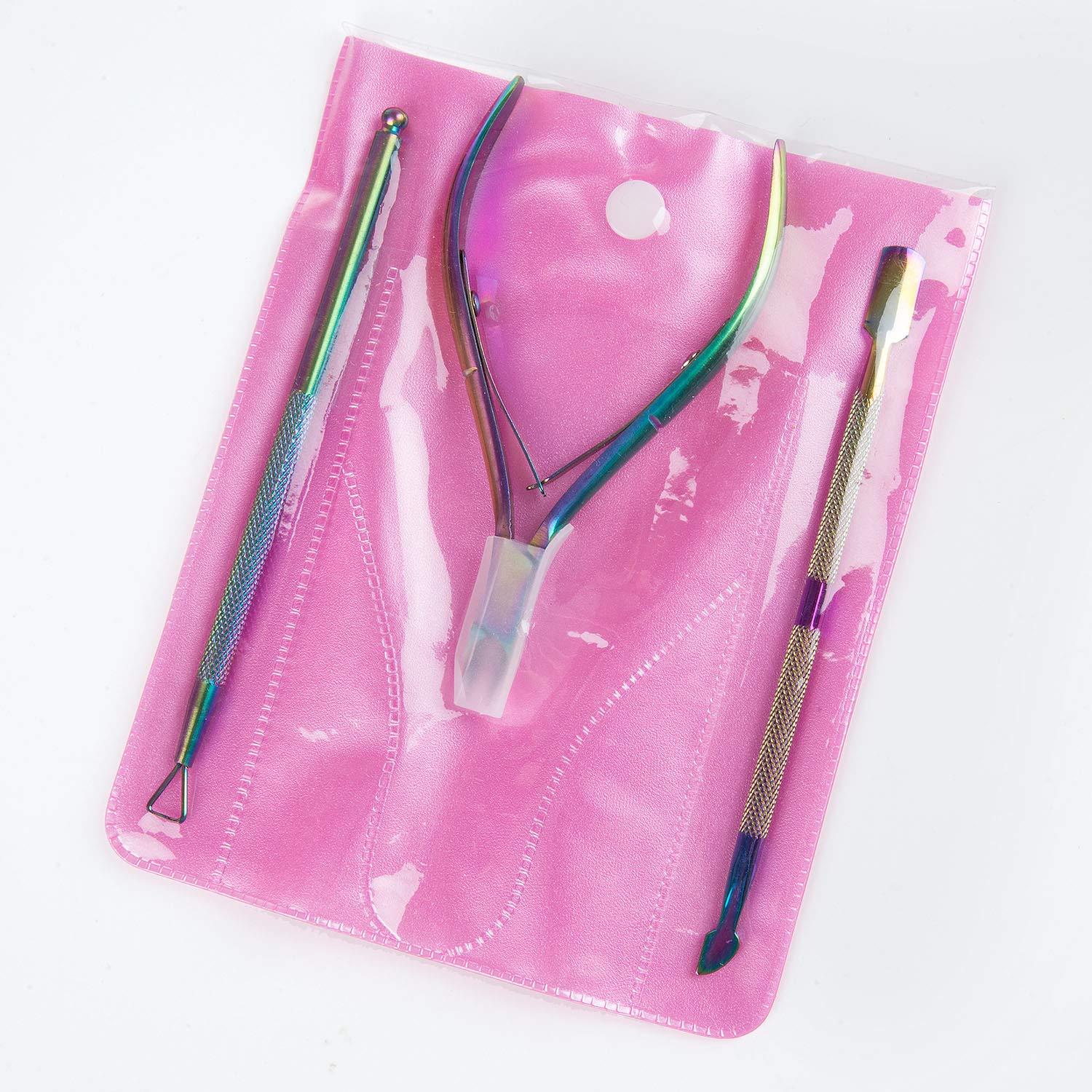 Empujador Cuticulas y Alicates Cortaúñas, Levantador de Cutícula Removedor de Cutícula de Acero Inoxidable y Herramienta de Belleza Cortador para Uñas de Dedos de Manos y Pies(Camaleón)