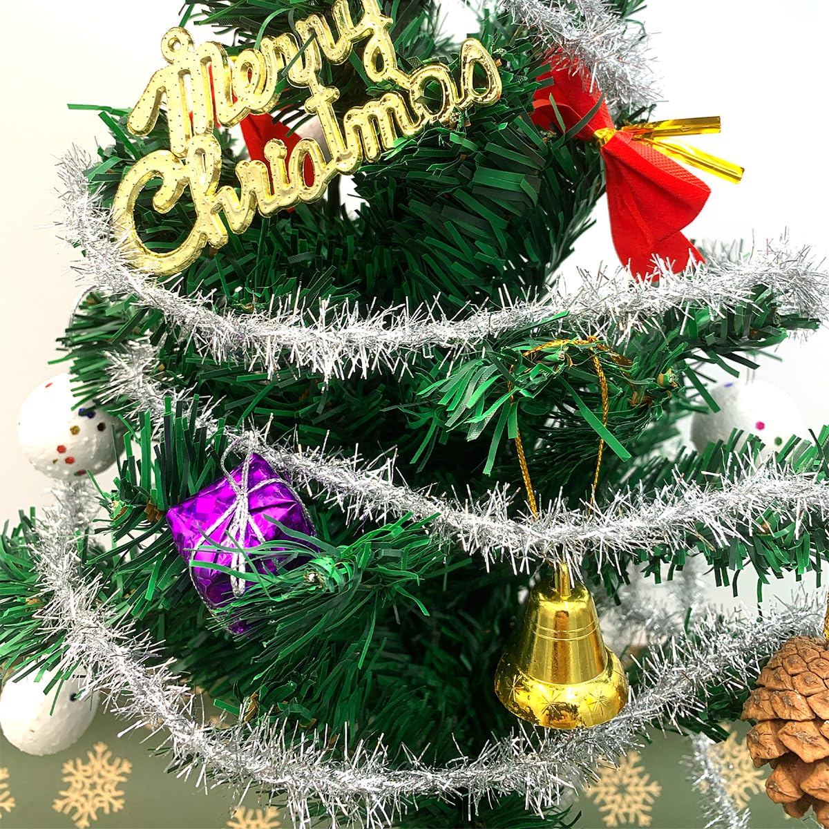 50 Yards Christmas Tinsel Garland Thin Glitter Metallic Twist - Silver Holiday Decor For Tree, Party, Gift Wrapping - View #2