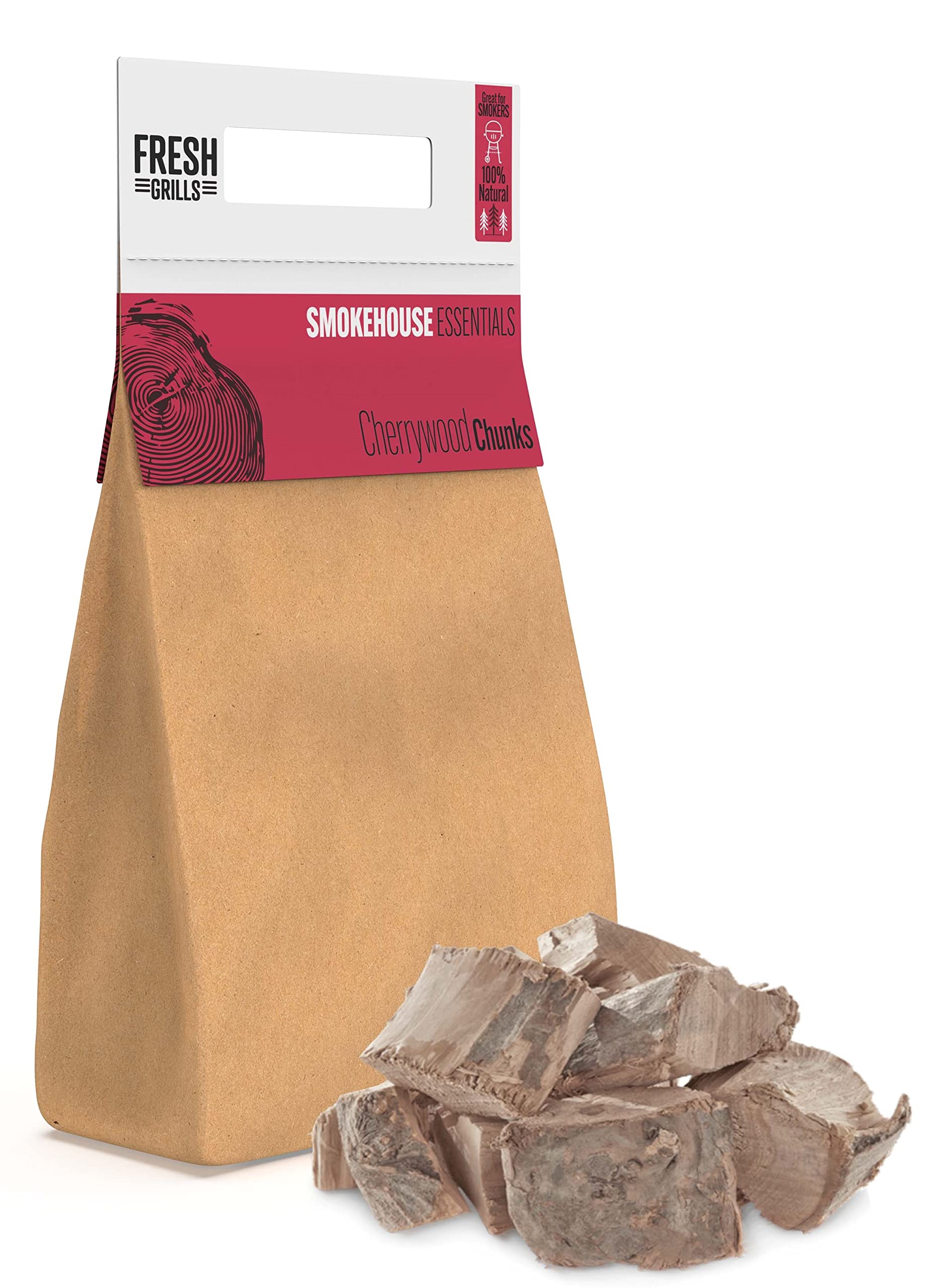 Fresh Grills Cherry Wood BBQ Smoker Chunks 15L (6kg) – 100% Natural Wood for Pizza Oven, Kamado Grill, Smoker – Rich Smoky Flavour – Low Moisture, High Heat – Eco-Friendly, Plastic-Free Packaging