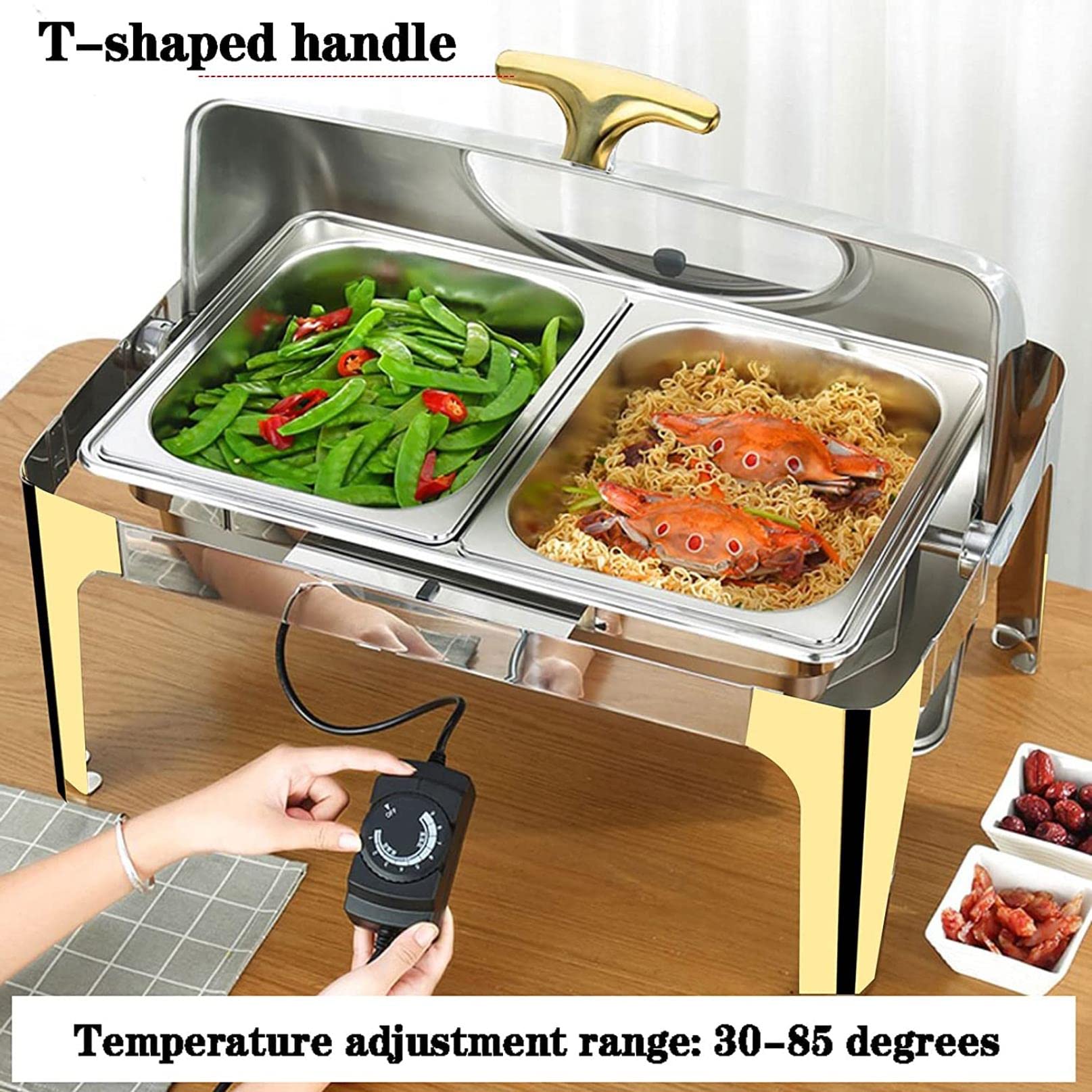 Chafing Dish Buffet, 9L/13L Calientaplatos de Buffet de Acero Inoxidable, Chafing Dish Electrico para Hotel Fiesta y Cocina, Temperatura Ajustable 30-85 ℃